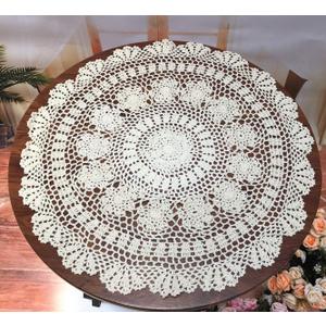 Damanni Beige Cotton Handmade Crochet Lace Tablecloth Doilies Table Overlay, Round, 23 Inch, 2PC