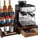 Wood Coffee Bar Organizer Station with Syrup Rack and Capsule Drawer, 3 Tier Coffee Syrup Organizer for Countertop, Coffee Station Organizer with Storage for Coffee Pods, Espresso Machine Stand Shelf