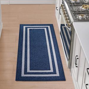 Creative Home Ideas - Tufted Runner - Double Line Border Rug - Modern Home Decor - Washable Rug - Accent Carpet for Entryway & Hallway - Measures 26 x 72 - Denim Twist and Light Grey (2'2" x 6' (Rectangular), Blue and Light Grey)