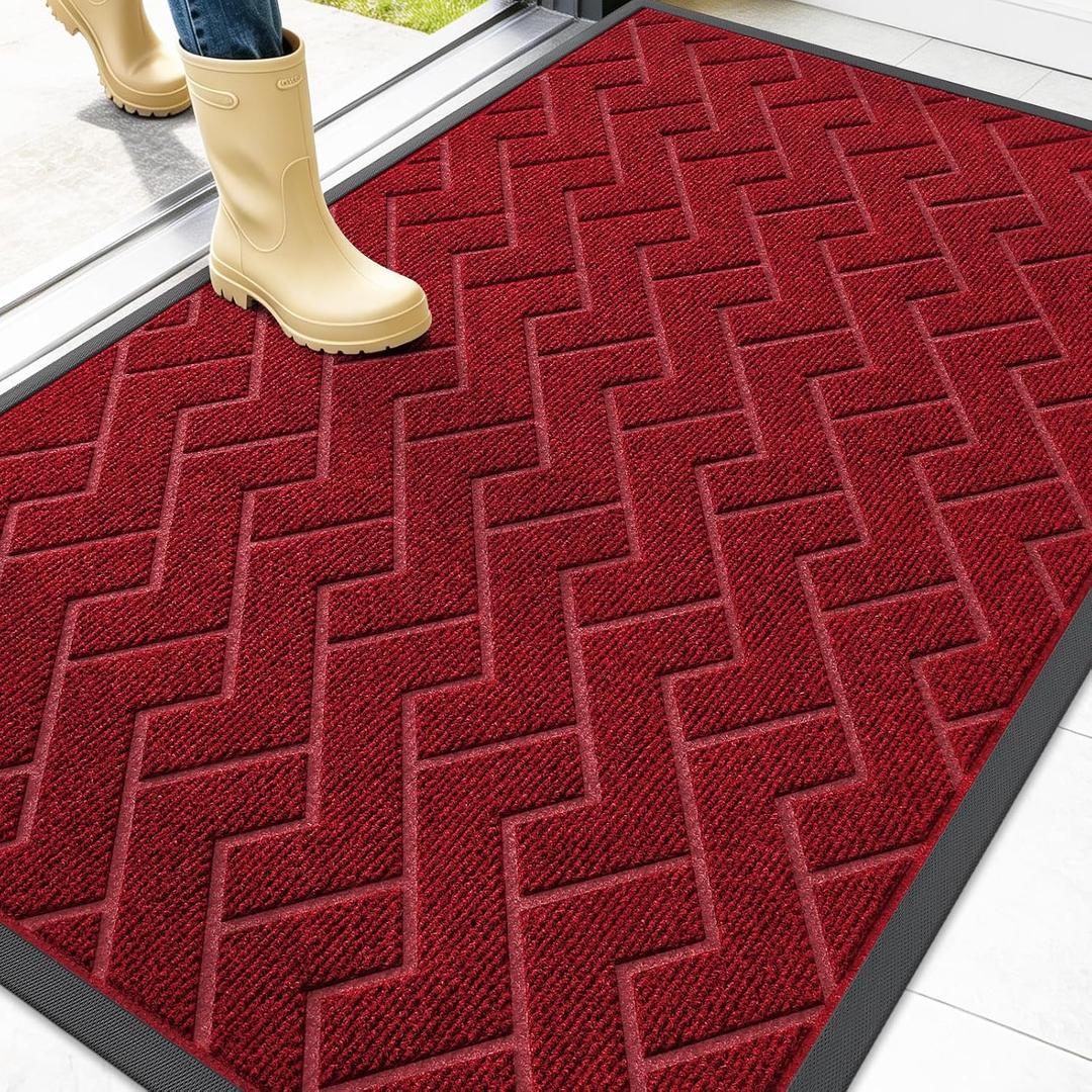 OLANLY Front Door Mat Outside 47x32, All-Season Absorbent Rubber Doormat