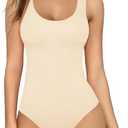 MANGOPOP Women's Tank Top Bodysuit Scoop Neck Sleeveless Body suit Sexy Backless Ribbed Tops Size L