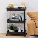 SPACELEAD 3 Tier Rolling Cart with Wheels, Storage Craft Art Trolley Organizer Serving, 3 Hanging Baskets Easy Assembly, for Office, BathroomLiving Room, Kitchen, Black