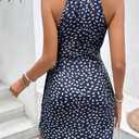LIGHT DOT Women's Summer Dress Dot Print Halter Neck Tie Waist Casual Zipper Back Sundress Vacation Beach (L)