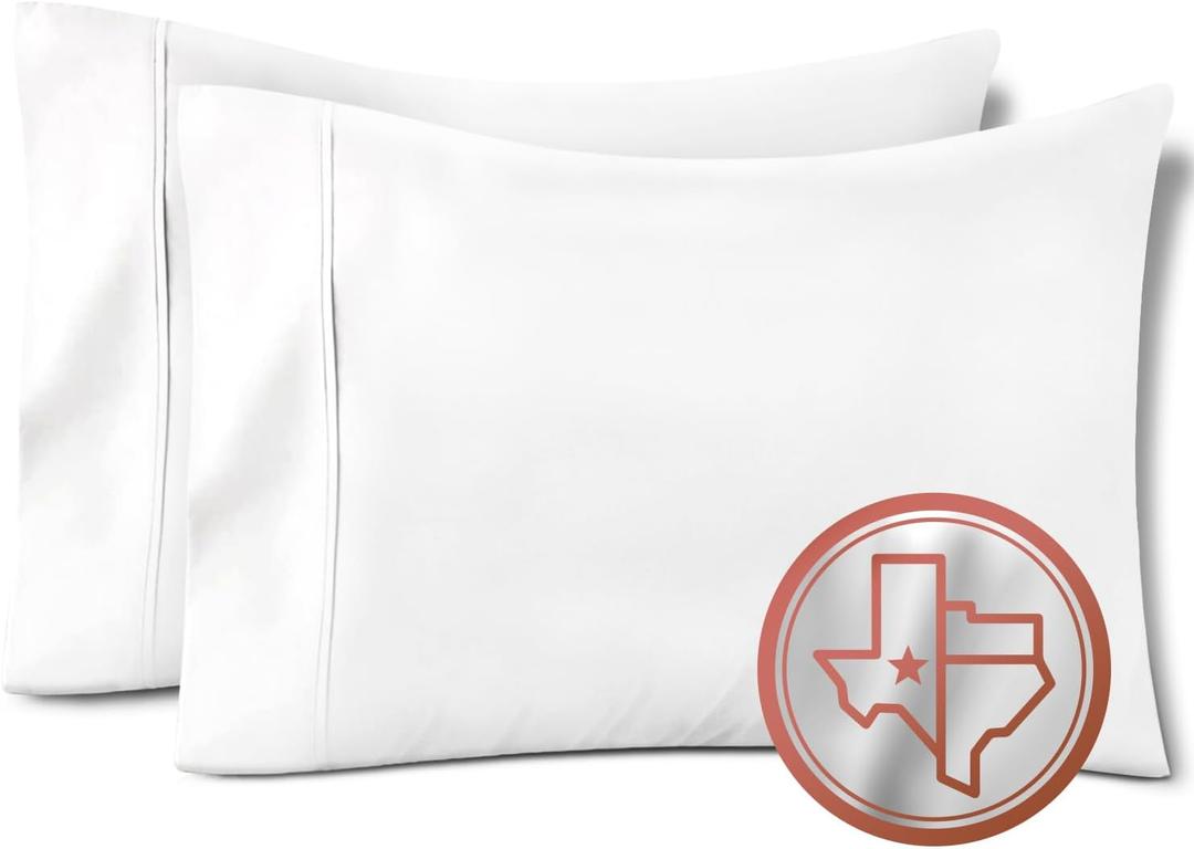TEXAS LINEN CO. 100% Egyptian Cotton Pillow Cases Set of 2, 600 Thread Count White Standard/Queen Pillowcase for Sleeping, Soft, Silky Sateen Weave Bed Pillow Cover, Extra Long Staple Pillowcases