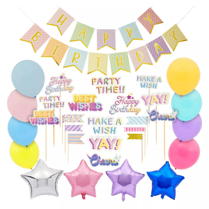 BLUE PANDA - 94 Piece Girls Rainbow Birthday Party Decorations Set with Balloons, Banner, Cake Toppers and Wall Cutouts - Happy Birthday Banner - Party Decoration