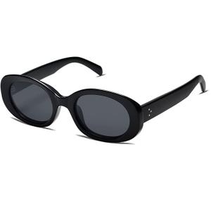 Allarallvr Retro Oval Polarized Sunglasses for Women and Men Vintage Designer Style Gafas De Sol Para Mujer AR82023 (Black/Black)