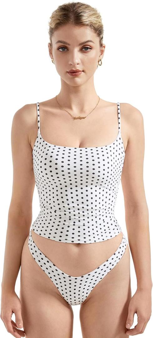 SUUKSESS Women Double Line Square Neck Tank Top Summer Y2K Going Out Basic Cami Shirt (White, S)