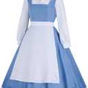 AMNPOLEN Beauty Belle Cosplay Costume Maid Blue Dress Women Girls Princess Halloween Carnival Fancy Dress up Ball Gown Outfit (Medium)