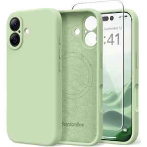 Magnetic for iPhone 16 Case, Compatible with MagSafe, [Screen Protector + Full Camera Protection], Silicone Shockproof Anti-Scratch Protective Phone Case for iPhone 16 6.1", Matcha