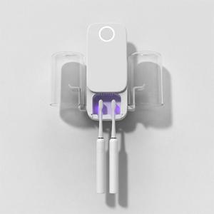 UV Toothbrush Sanitizer Holder Wall Mounted for Bathroom, UVC+UVA Light Cleaning Support with Drying Fan, 2 Toothbrush Slots, Battery Operated or USB Powered