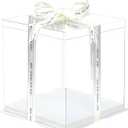 5 Pcs, 14x14x12 inch clear cake box (made of food-grade white card paper and transparent PET material) with ribbon, for party, birthday, enables a better overall display of your exquisite cakes.