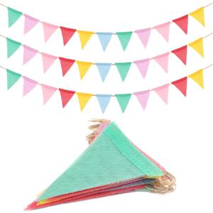 jijAcraft 60Pcs Burlap Pennant Banner, Pre-Strung Colorful Fabric Triangle Rainbow Flag Bunting, Pennant Banner Flags Garlands for Party and Festival Classroom Hanging Decoration