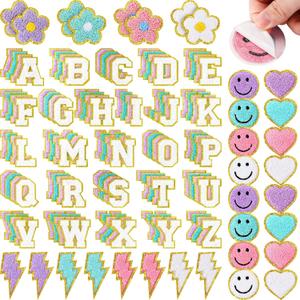 Hanaive Chenille Letter Patches Self Adhesive Stickers for DIY, 136 Pcs Fuzzy Cute Self Adhesive Chenille Patches Embroidery Jackets, Jeans Gift Bag Decoration(Cute Style,Pastel Color)