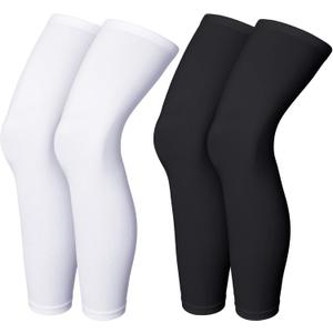 Skylety Compression Leg Sleeve Full Length Leg Sleeves Sports Cycling for Men Women, Running, Basketball (Large, Black and White)