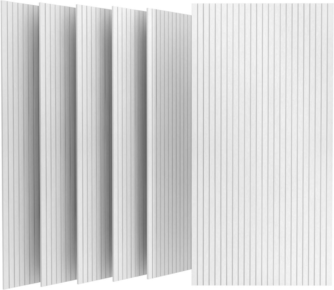 UMIACOUSTICS 6 Packs Acoustic Panel,48 x 24 x 0.4 Inches Sound Absorbing Door Panel, Decorative Wall Panels Equidistant Slot for Room, Home Theater, Studio (White)