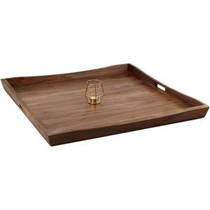 30 x 30 Inches Large Square Curved Black Walnut Wood Ottoman Tray with Handles, Serve Tea, Coffee Classic Wooden Decorative Serving Tray