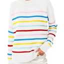 ANRABESS Women Fall Fashion Sweaters Striped Long Sleeve Crewneck Loose Fit Cozy Knit Trendy Pullover Sweater Tops Rainbow X-Large (White, XL)