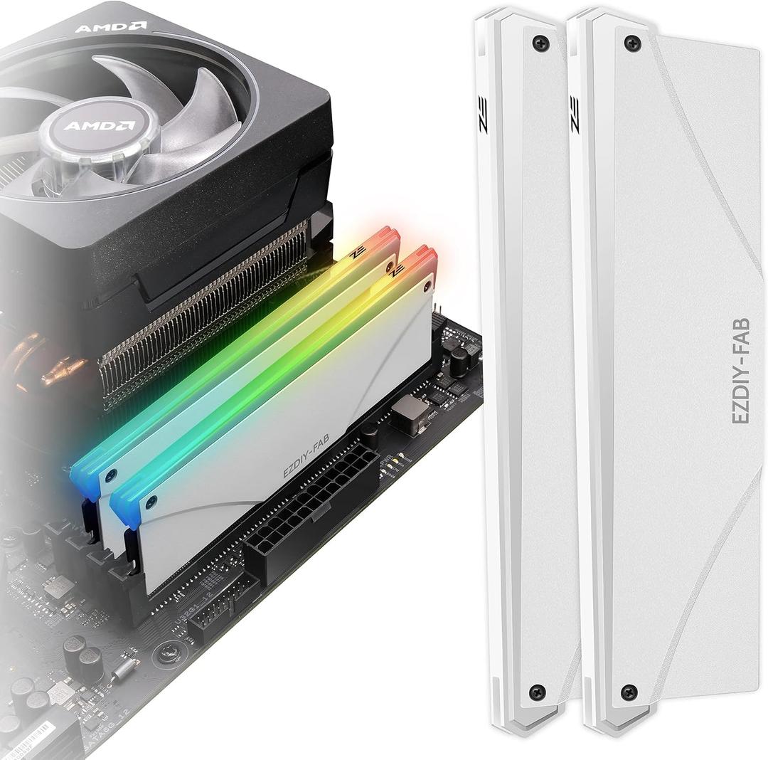 EZDIY-FAB 5V ARGB Memory RAM Cooler DDR Heatsink for DIY PC Game MOD DDR3 DDR4- White (Compatible with Aura Sync, RGB Fusion and Mystic Light Sync)-2 Pack-PI061