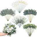100Pcs 6 Kinds Mixed Artificial Eucalyptus Leaves Stems Bulk, Fake Silver Dollar Eucalyptus Leaves Bundle, Faux Plants Greenery for Wedding DIY Bouquet Floral Arrangement Party Decor Outdoor Indoor