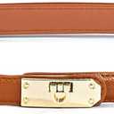 FAN&LOUIS Brown Belt Women, Skinny Waist Belt Ladies Adjustable Black Leather Belt with Gold Buckle for Dress,Jeans,and Coats (Beige, S)