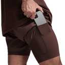 DIOTSR Mens 2 in 1 Running Workout Shorts for Men Lightweight Training Shorts Quick Dry Gym Shorts with Phone Pocket (Small, Brown)