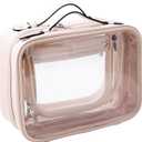 SANHECUN traveling toiletry case clear cosmetics case makeup bag (Beige, Small)
