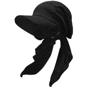 ZLYC Chemo Headwear for Women Brim Visor Head Scarf Pre Tied Headwraps Lightweight Skull Cap (Ripped Black)