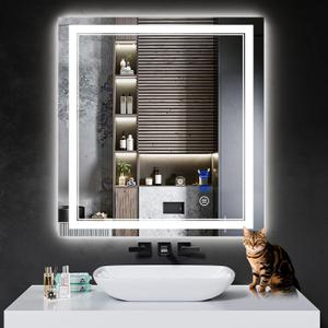 32"x30" LED Bathroom Mirror with Anti-Fog, Stepless Dimmable Lights, 3 Color Modes, Shatter-Proof Tempered Glass,Waterproof Design