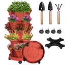 Vertical Strawberry Planter-5 Tier Stackable Herb Tower Planters Stacking Garden Planters Pot Outdoor with Tools Removable Wheels for Growing Flowers, Vegetables and Succulents