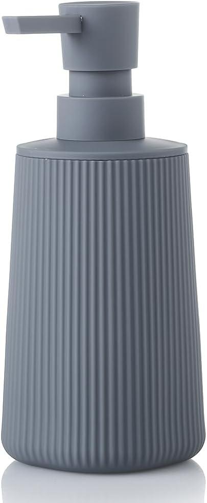 Small Soap Dispenser for Bathroom and Kitchen, Modern Farmhouse Striped Style Plastic Hand Soap Dish Soap Dispenser with Pump Matte Gray