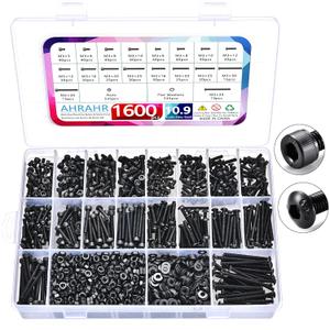 1600Pcs M3 Screw Kit, 12.9 Grade Alloy Steel Hex Socket Button & Cap Head Metric Screw Assortment M3 Bolts and Nuts Washers Kit Black Small Machine Screw Set for 3D Printing Visit the Besitu Store