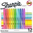 Sharpie Pocket Highlighters, Chisel Tip, Quick Dry, Assorted Fluorescent Colors, 12 Count - For Studying, Note-Taking, School, College, Office, Student & Teacher Supplies