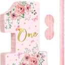 Pink Floral Piata Number 1 Piata Set with Blindfold, Bat and Filler for Flower Theme Gender Reveal Baby Shower Kids First Birthday Party Supplies