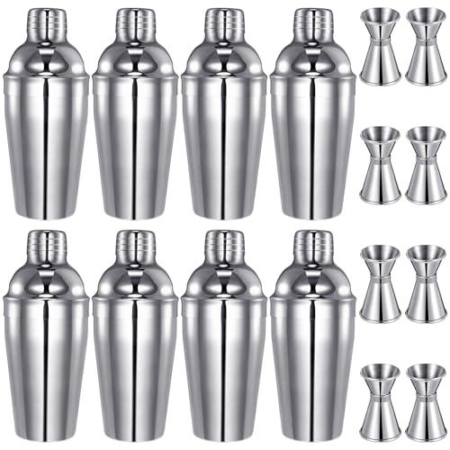 Umigy Cocktail Shaker Set Martini Shaker Bulk Stainless Steel Martini Mixer with Strainer and Double Measuring Jigger for Bar Party Home Use Wine Bar(18 Oz/ 550 ml, 7Packs)