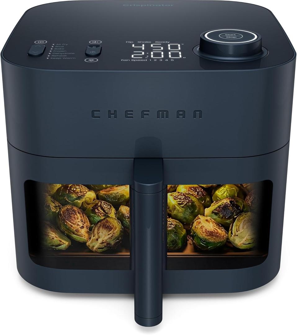 Chefman Crispinator Air Fryer 7-in-1 with 8 Qt Capacity, 450F Max Temp & TurboFry Pro Technology for Fast, Even Results, Bake, Broil, Dehydrate, Viewing Window, Nonstick Ceramic-Coated Basket (Midnight)