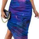 SOLY HUX Women's Tie Dye Cowl Neck Split Hem Bodycon Cami Dress Backless Long Dresses Blue Purple Multi X-Large