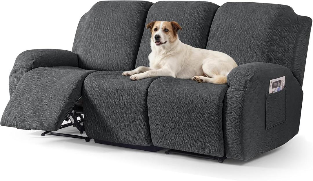 Timeles Recliner Covers for 3 Seater Reclining Sofa Slipcover Furniture Protector for Dogs and Pets Stretch Soft Washable (Three-Seater, Dark Gray)