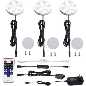AIBOO Dimmable LED Under Cabinet Lights 3 Lamps Kit with RF Remote Control for Home Kitchen Counter Lighting (Natural White)