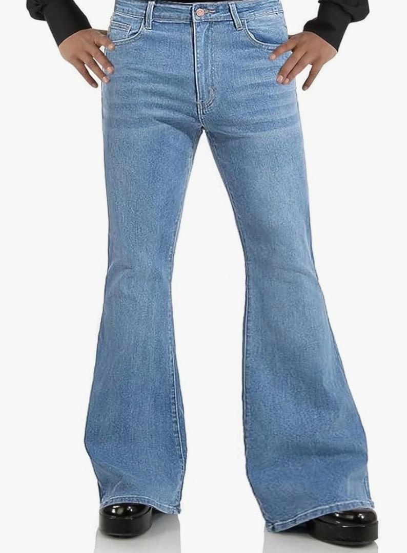 Men's Vintage Bell Bottom Jeans 60s 70s Outfits for Men,Mens Bell Bottoms Disco Pants Flared Jeans, XL