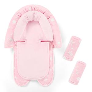 Infant Car Seat Insert & Strap Cover for Baby Girls, 2 in 1 Carseat Head Support Newborn, Ultra Soft Car Seat Cushion for Babies, Plush Fabric, Fit for Swing, Car Seat, Stroller, Bouncer, Pink (Flower)