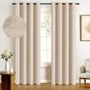 100% Blackout Shield Linen Blackout Curtains for Bedroom, Oatmeal Grommet Curtains for Living Room, Thermal Insulated Room Darkening Drapes for Nursery, Fall Home Decor, 50" W x 102" L, 2 Panels