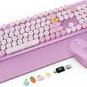 Wireless Keyboard and Mouse Combo with Detachable Magnetic Wrist Rest, Retro Typewriter-Style Keyboard, Round Keycap, Adjustable Legs, 3-Level DPI Mouse, 2.4GHz for Windows PC/Laptop (Lavender Purple)