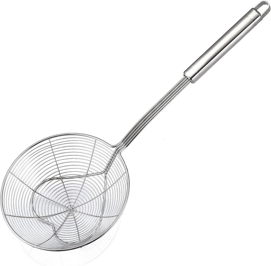Strainer Skimmer Spoon for Cooking and Frying, 6.3 Inches Strainer with Handle Stainless Steel Kitchen Utensils Fryer Scoop Spoon