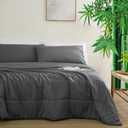 Natural Bamboo Viscose Comforter Set Queen Size 3 Pieces, All-Season Soft Breathable Moisture-Wicking Quilt with Matching Pillowcases, Machine Washable, Quilted Fluffy Comforter (Dark Grey)