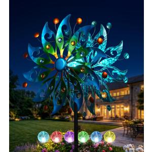 87" Large Solar Wind Spinners Outdoor, Peacock Metal Garden Decor