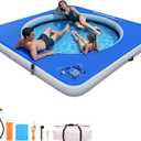 Yazzropy Inflatable Water Hammock for Adults, 8 FT Floating Dock Platform, Square Outside Ring Inside Lake Floats for Adults, Pool River Beach Float Island Raft with Rope, Handles, Storage Pockets (2)