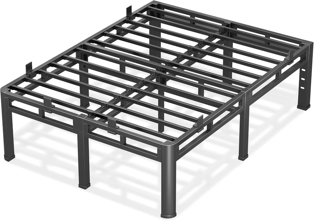 20 Inch King Size Bed Frame, Double Layer Heavy Duty Bed Frames 4000 lbs Capacity, Metal Platform bedframe with Headboard Holes, Round Corner Legs, Mattress Slide Stopper, Easy Assembly