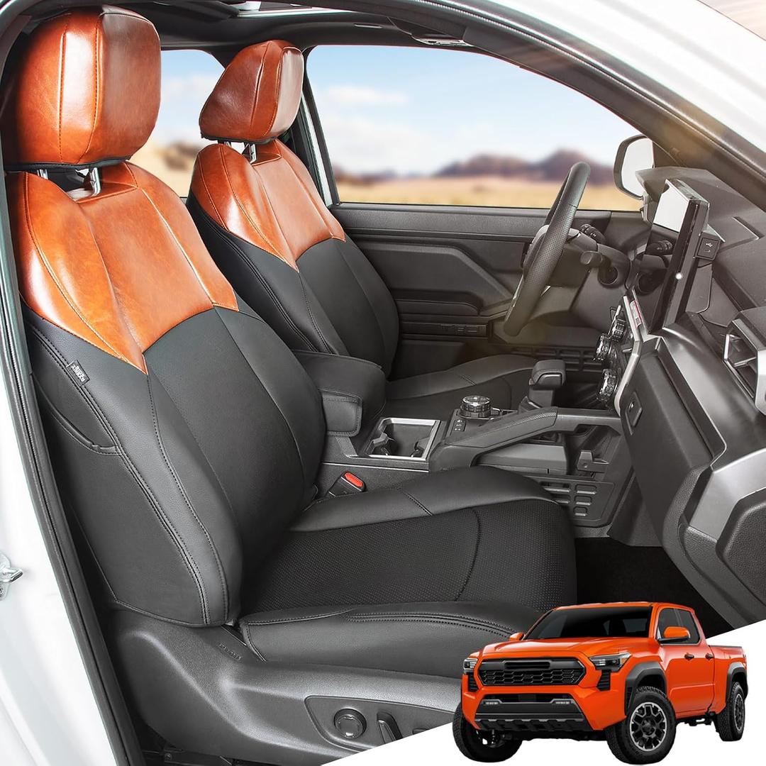 Trumgeta Full Coverage Seat Covers Fit for Toyota Tacoma (2024 2025 2026) Double Cab, Crew Cab, SR/SR5/TRD Sport/TRD Off-Road/Limited, Leather Seat Cushion Protectors Full Set (5 Seats)