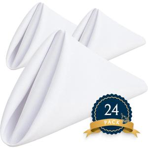 Wealuxe White Cloth Napkins Set of 24-17x17 Inches, 220 GSM Thick and Durable 100% Polyester Napkins, Stain and Wrinkle Free Dinner Napkins Cloth Washable, Soft