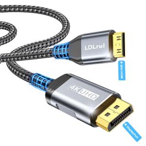 LDLrui DisplayPort to Mini HDMI Cable 5FT,UHD 3840P/4K@60Hz DP to Mini HDMI Uni-Directional Cord (Nylon - Bend Resistant) for Desktop, Laptop, Portable Monitor,AMD, NVIDIA, ARZOPA, Projector,Mini PC